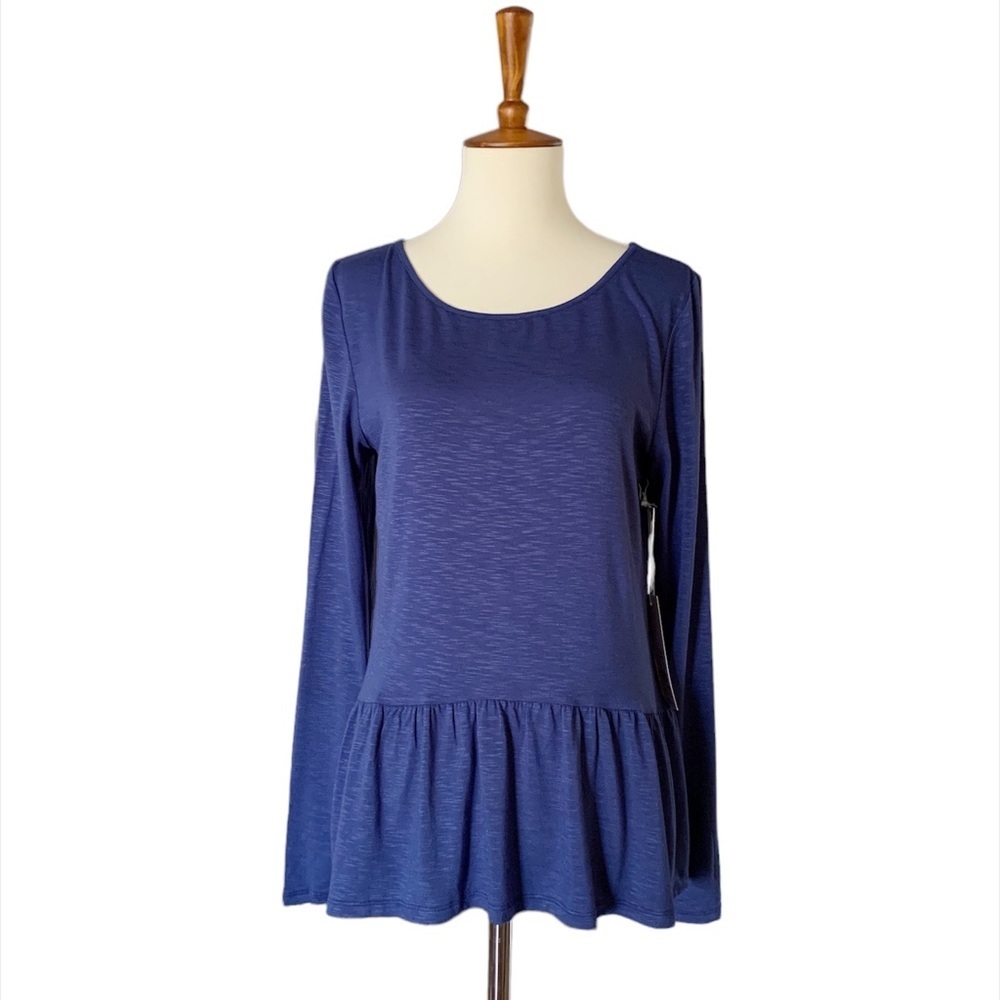 Southern Tide Long Sleeve Ruffle Hem Top Size Small Blue